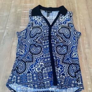 INC International Concepts Blue Paisley Sleeveless Collared Top